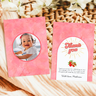 Tarjeta De Agradecimiento Cumpleaños Simple Fresa Primero Rosa Foto Fresa