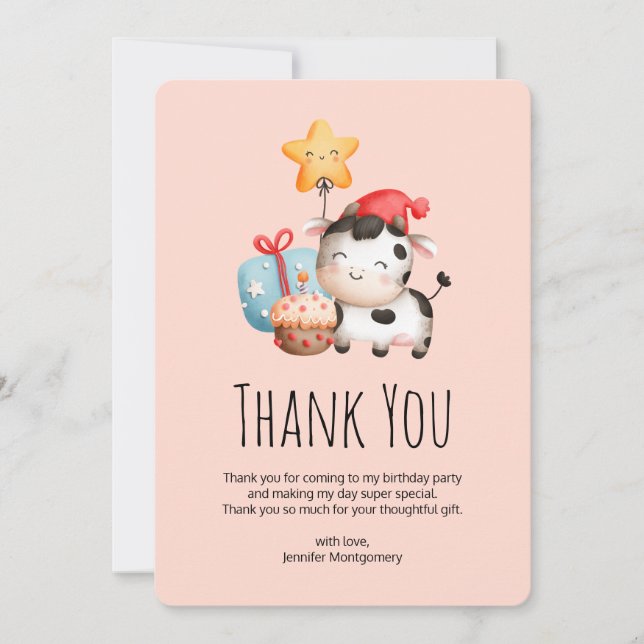 Tarjeta De Agradecimiento Cumpleaños sonriente, dulce y adorable (Anverso)