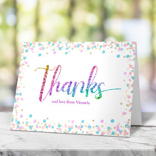 Tarjeta De Agradecimiento Cumpleaños Sweet 16 Arcoíris Glitter Ombre Confeti