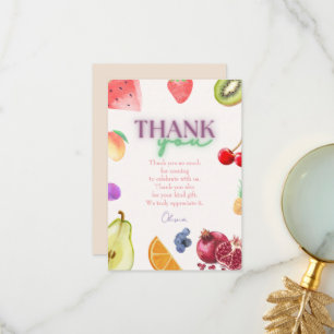 Tarjeta De Agradecimiento Cumpleaños tema de frutas 2 años