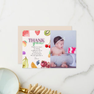 Tarjeta De Agradecimiento Cumpleaños tema frutas 2 años