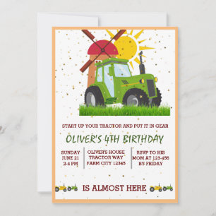 Tarjeta De Agradecimiento Cumpleaños Temático de los Niños del Tractor Verde