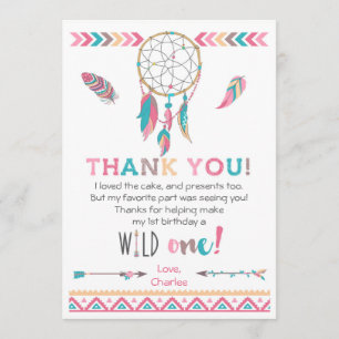 Tarjeta De Agradecimiento Cumpleaños tribal salvaje Boho del chica el un le
