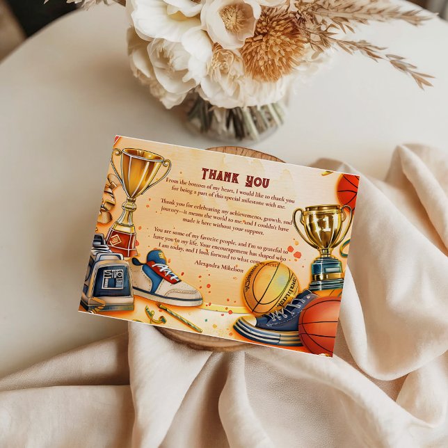 Tarjeta De Agradecimiento Cumpleaños Trofeo de Baloncesto Retro (Subido por el creador)