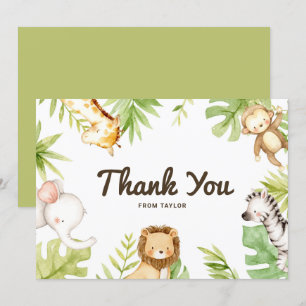 Tarjeta De Agradecimiento Cumpleaños Tropical Amigos de Safari Acuarela Ador