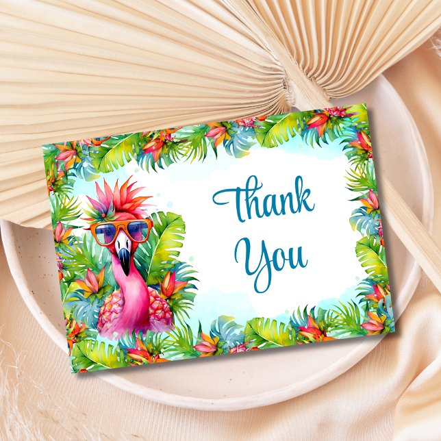 Tarjeta De Agradecimiento Cumpleaños Tropical Luau Flamingo Gracias (Subido por el creador)