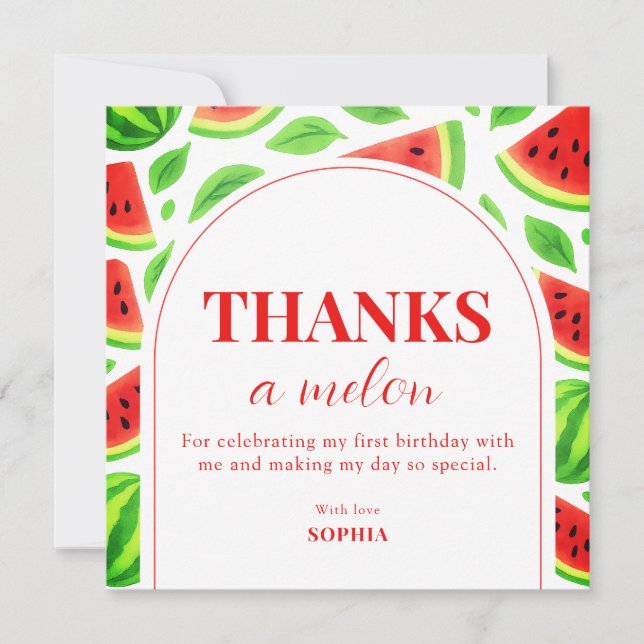 Tarjeta De Agradecimiento Cumpleaños Uno en un Melón de Sandía  (Anverso)