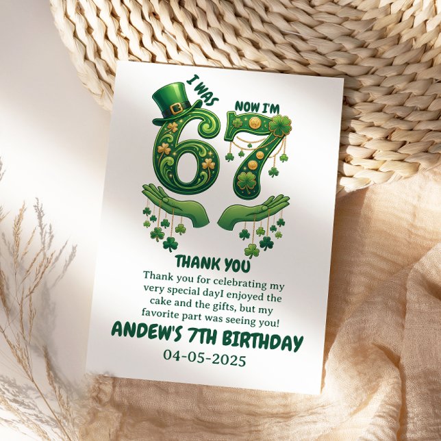 Tarjeta De Agradecimiento Cumplo 6 Ahora Cumpliré 7 Cumpleaños Niño Día de S (I Was 6 Now I’m 7 St. Patrick’s Day Boy Birthday Thank You Card
)