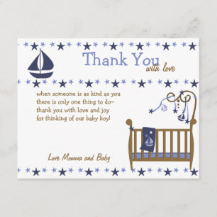 Tarjeta De Agradecimiento Cuna azul para bebés