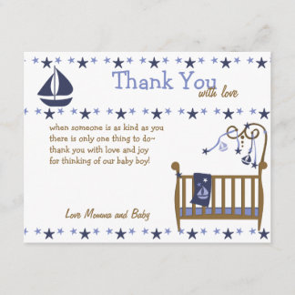 Tarjeta De Agradecimiento Cuna azul para bebés