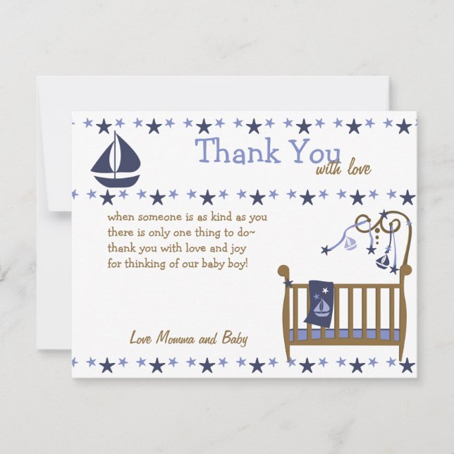 Tarjeta De Agradecimiento Cuna azul para bebés (Anverso)