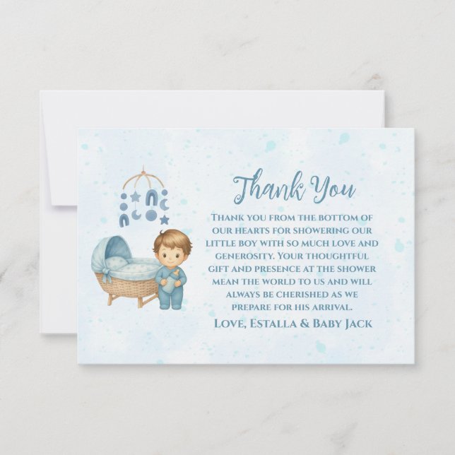 Tarjeta De Agradecimiento Cuna móvil azul cúbica cuna Baby Shower (Anverso)