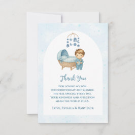 Tarjeta De Agradecimiento Cuna móvil cúbica azul lindo Baby Shower