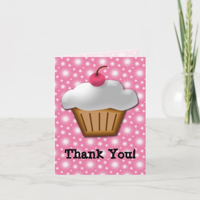 Tarjeta De Agradecimiento Cupcake con cereza rosa encima (Anverso)