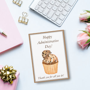 Tarjeta De Agradecimiento Cupcake de Acuarela Feliz Día Administrativo