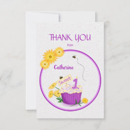 Tarjeta De Agradecimiento Cupcake de cumpleaños número uno de flor silvestre