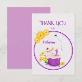 Tarjeta De Agradecimiento Cupcake de cumpleaños número uno de flor silvestre