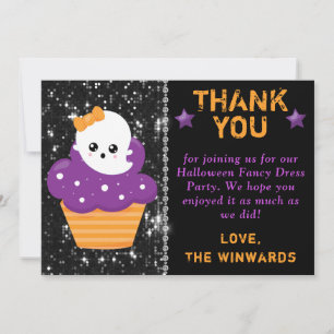 Tarjeta De Agradecimiento Cupcake de Halloween Fantasma Kawaii