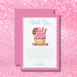 Tarjeta De Agradecimiento Cupcake de vainilla rosa al acuarela con baby show