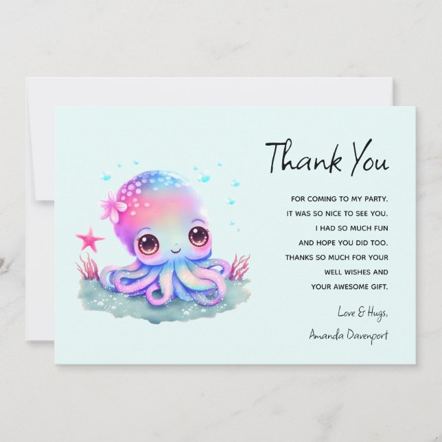 Tarjeta De Agradecimiento Curiosa Creatura De Octopus Sea Gracias (Anverso)