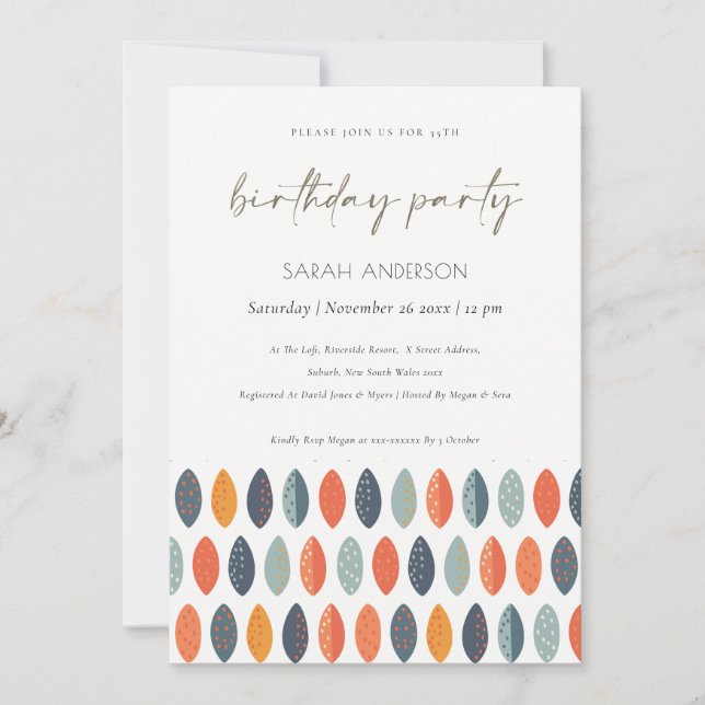 Tarjeta De Agradecimiento Curte Blue Leafy Botanical Any Age Birthday Invite (Anverso)