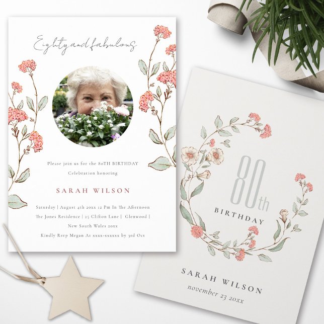 Tarjeta De Agradecimiento Curte Pink Flower Wreath Fotografía 80 cumpleaños  (Subido por el creador)