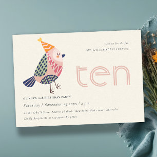 Tarjeta De Agradecimiento Curte Rubor Birdie Any 10 Años Invite a Cumpleaños