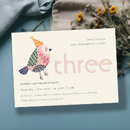 Tarjeta De Agradecimiento Curte Rubor Pink Birdie Any Age 3er cumpleaños