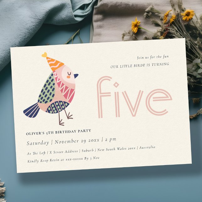 Tarjeta De Agradecimiento Curte Rubor Pink Birdie Any Age 5º Birthday Invite (Subido por el creador)