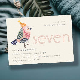 Tarjeta De Agradecimiento Curte Rubor Pink Birdie Any Age 7º Birthday Invite