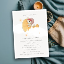 Curte Sleepy Bear Over Moon Chica Baby Shower Invi