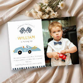 Tarjeta De Agradecimiento Curte Two Fast Race Car Photo Second Birthday Invi