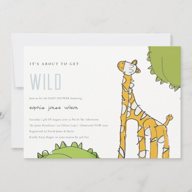 Tarjeta De Agradecimiento Curte Wild Giraffe Kid Drawn Baby Shower Invite (Anverso)