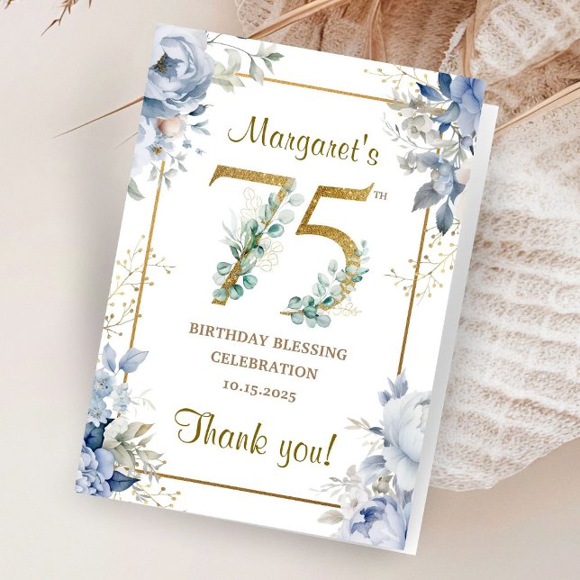 Tarjeta De Agradecimiento Custom 75th Birthday Folded Thank You Cards (Subido por el creador)