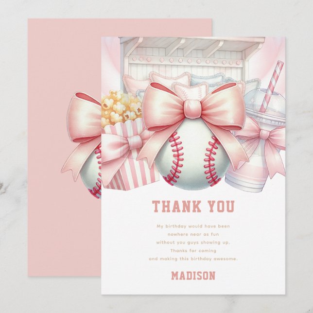 Tarjeta De Agradecimiento Custom Baseball Girl Birthday  (Anverso / Reverso)