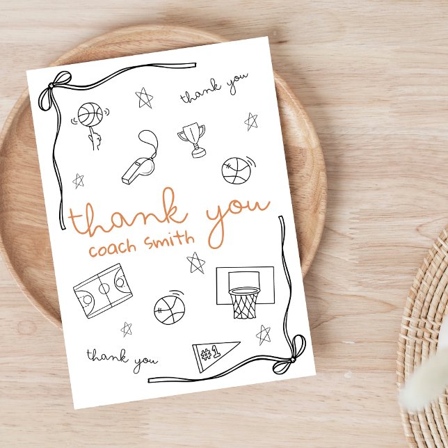 Tarjeta De Agradecimiento Custom Basketball Coach Thank you Card Doodle (Subido por el creador)