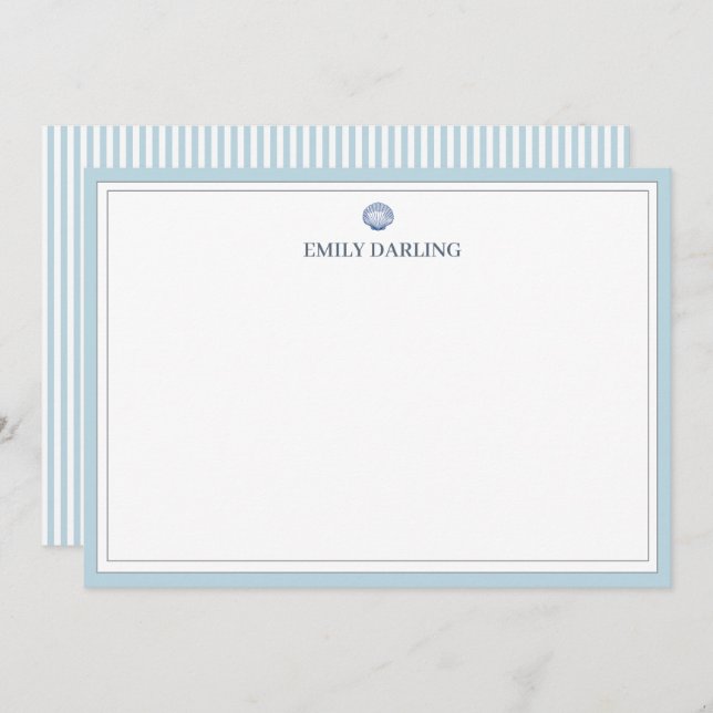 Tarjeta De Agradecimiento Custom Blue Seashell Logo Nautical Stationary (Anverso / Reverso)