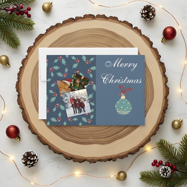 Tarjeta De Agradecimiento Custom Christmas Photo Card with Family & Cat  (Subido por el creador)
