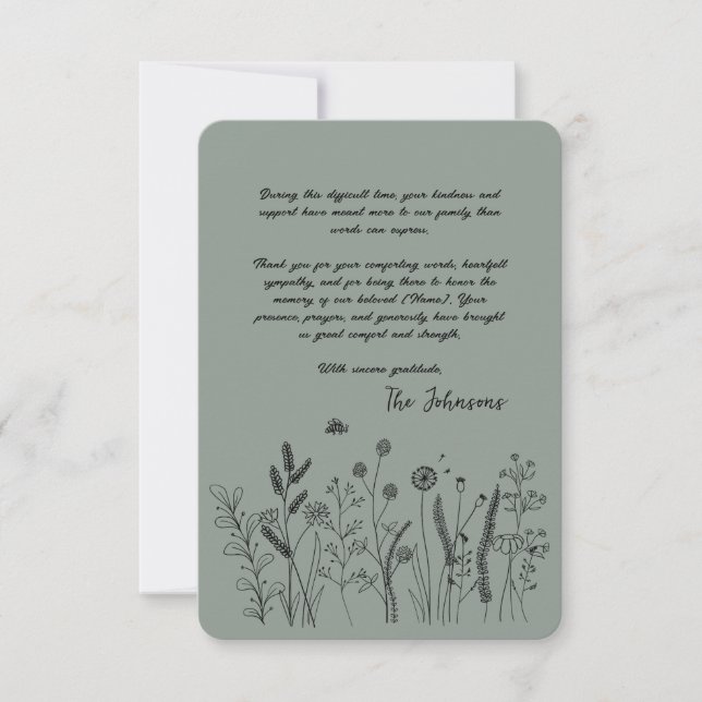 Tarjeta De Agradecimiento Custom Elegant Wildflower Funeral Thank You Card (Anverso)