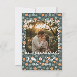 Tarjeta De Agradecimiento Custom Floral Doodle Photo Engagement Thank You 