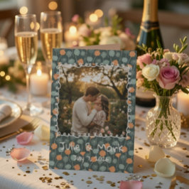 Tarjeta De Agradecimiento Custom Floral Doodle Photo Engagement Thank You 