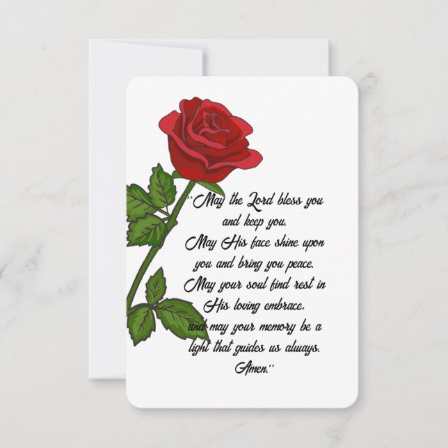 Tarjeta De Agradecimiento Custom Funeral Memorial Card with Prayer and Rose (Anverso)
