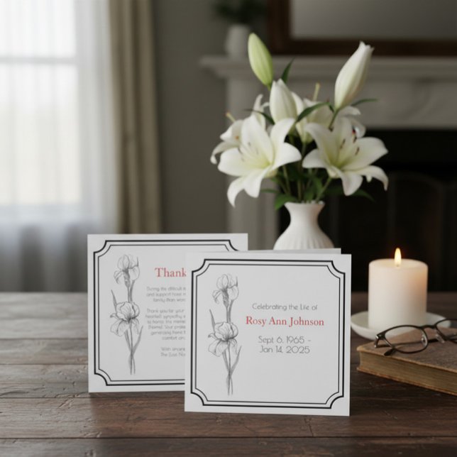 Tarjeta De Agradecimiento Custom Funeral Thank You Card with Iris Flowers (Subido por el creador)