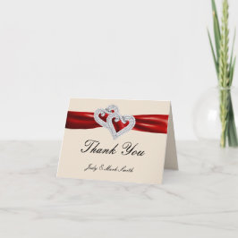 Tarjeta de agradecimiento Custom Hearts Red Ribbon