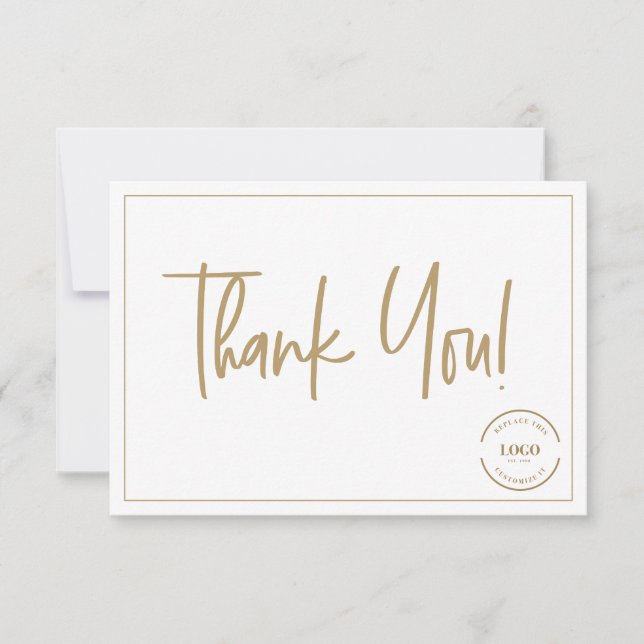 Tarjeta De Agradecimiento Custom Logo Simple Gold Business Modern Script (Anverso)