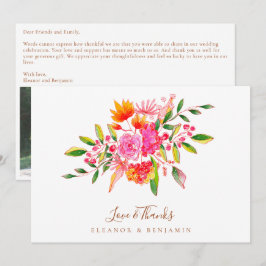 Tarjeta De Agradecimiento Custom Message Pink Floral Photo Wedding 