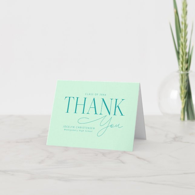 Tarjeta De Agradecimiento Custom Mint Green Photo Graduation Thank You Cards (Anverso)