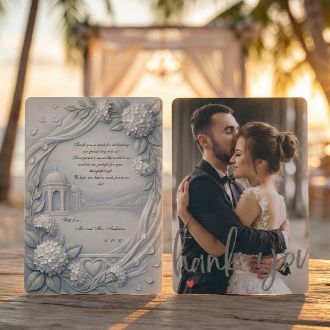 Tarjeta De Agradecimiento Custom Photo Cream Hydrangea Neoclassical Wedding (Subido por el creador)