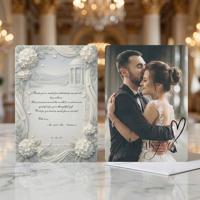 Tarjeta De Agradecimiento Custom Photo Hydrangea Pearl Formal Wedding (Subido por el creador)