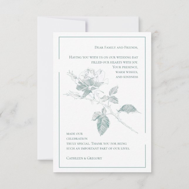 Tarjeta De Agradecimiento Custom Photo Sage Green Floral Wedding Calligraphy (Reverso)